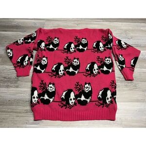 Step One Panda Sweater M Hot Pink Allover Animal Knit Acrylic Grannycore